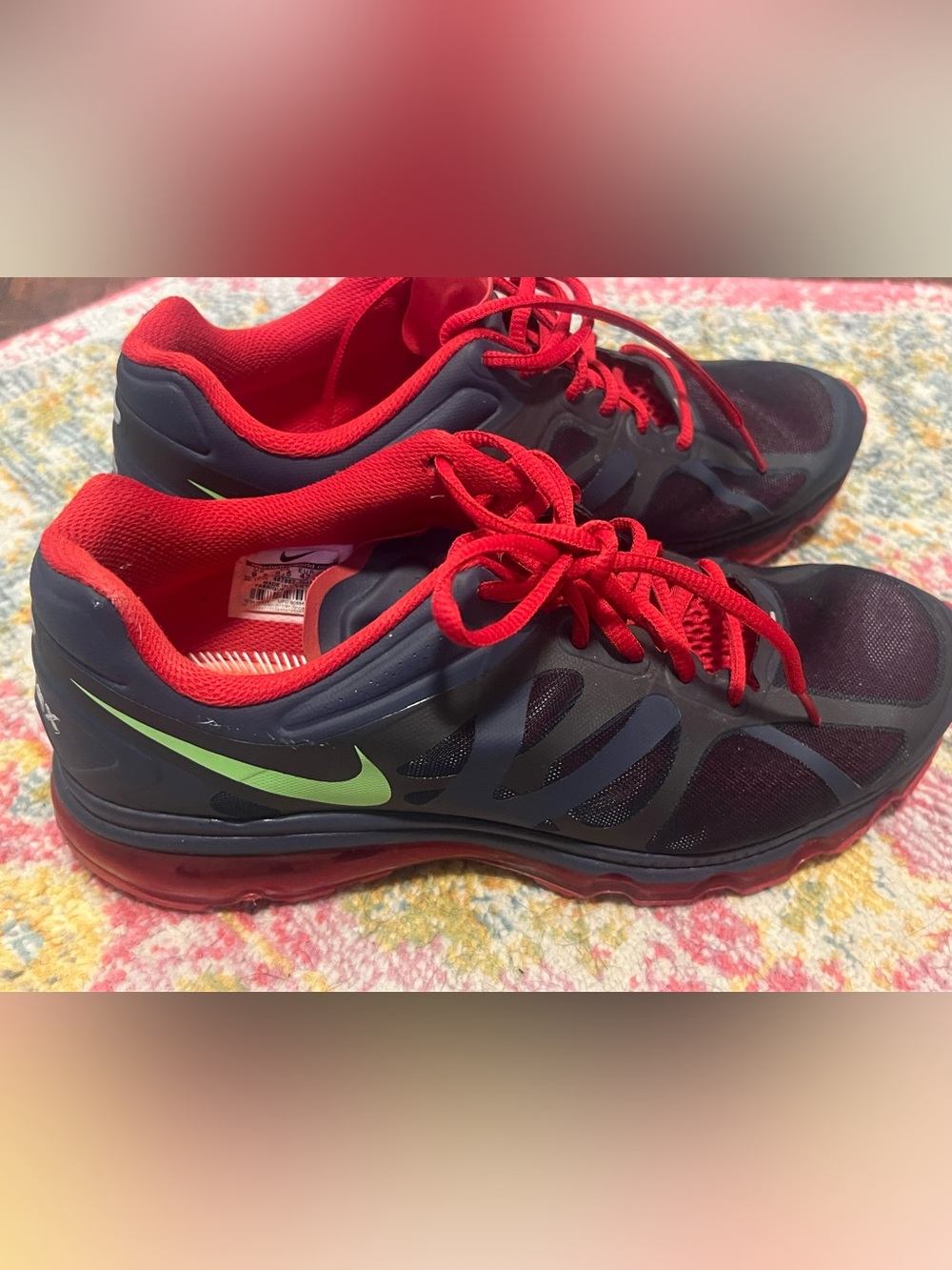 Nike Airmax 2012 Red & Navy Athletic Shoes with Green Swoosh